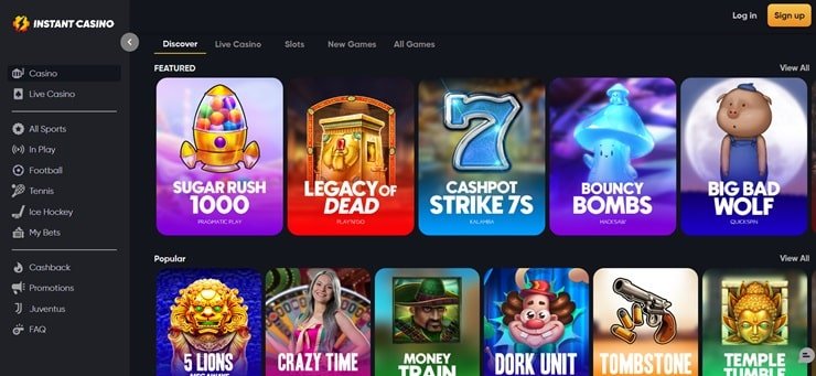 Instant Casino offering easy registration process anonymously